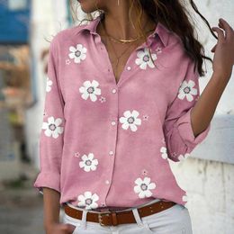 Women's Blouses Women Flower Print Shirt Lapel Neck Fashion Casual Long Sleeve Woman Clothes Blusas Y Camisas Ropa Mujer Verano 2023