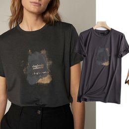 Jeans Maxdutti Haruku Tshirt Camisetas Verano Mujer 2021 England Style Vintage Letter Print Cotton Oneck Summer T Shirt Women Tops