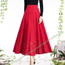 Skirts Women's Clothing Plus Size 7XL 8XL Fashion Elegant Spring Red Green Full Lace Female High Waist Long Maxi Womens 2023