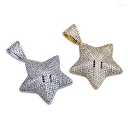 Pendant Necklaces Hip Hop Micro Paved Cubic Zirconia Iced Out Bling Star Pendants Necklace For Men Women Rapper Jewellery Gold Silver