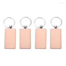 Keychains 120Pcs Blank Rectangle Wooden Key Chain Diy Wood Tags Can Engrave Gifts