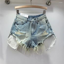 Women's Jeans Retro Pocket Tassel High Waist Denim Shorts Women Summer Street Ripped Loose Slimming Female Pants