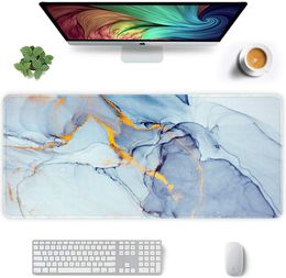 Large Big Mousepad Laptop Computer Keyboard Mat Desk Pad with Non-Slip Base and Stitched Edge, 35.5 x 15.7 inch, Blue Marble