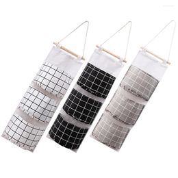 Storage Bags 3 Pcs Door Wall Bag Linen Mounted Clothes Rack Tableware Dormitory Organizer Pocket Cotton