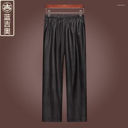 Men's Pants Blue Jiao Xiangyun Yarn Summer Cropped Real Silk Mulberry Dad Elastic Waist Casual