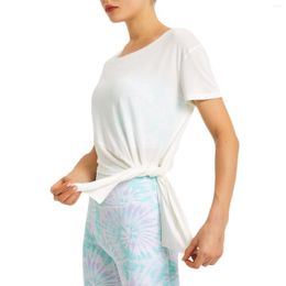 Active Shirts # Customise Logo 2023 Summer Yoga Shirt Short Sleeves Women Sport Top Long Style Soft Stretch Nylon Spandex Breathable