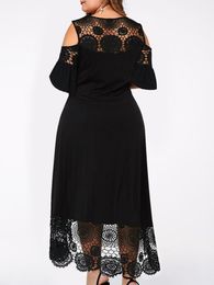 Capris 2022 Fashion Women Summer Cold Shoulder Short Sleeve Lace Patchwork Elegant Party Dress Maxi Plus Size Women Clothing
