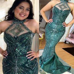 2023 Aso Ebi Dark Green Mermaid Prom Dress Sequined Lace Evening Formal Party Second Reception Birthday Engagement Gowns Dresses Robe De Soiree ZJ715