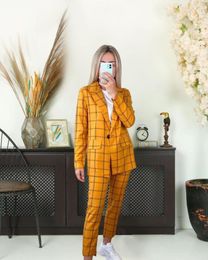Women's Two Piece Pants Europe And America Spring Summer Women Suit Casual Temperament Long Sleeve Plaid Coat Straight Trousers Fashion