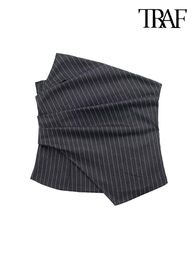 Suits Traf Women Fashion with Ruched Striped Crop Bustier Tops Vintage Straight Neck Side Zipper Female Camis Mujer