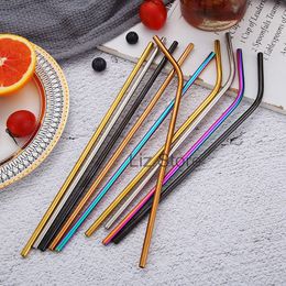 Gold Silver Stainless Steel Straw Food Grade Straight Bent Straws Fruit Juice Milk Tea Drinking Straw Bar Party Accessory TH0917