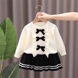 Girls' sweater set autumn and winter new knitted two-piece female baby coat skirt suit skirt