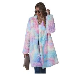 Pants Plus Size Fashion Tiedye Printing Autumn Long Winter Coat Woman Faux Fur Coat Women Warm Ladies Fur Jacket Female Plush Coat