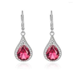 Dangle Earrings Classical Elegant Red Green Austrian Crystal Ruby Emerald Gemstones Drop For Women 18k White Gold Silver Color Jewelry