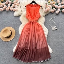 Basic Casual Dresses French Gradient Sleeveless A-line Dress Women Summer New Fashion Celebrity Casual Clothes Vestido Feminino 2023