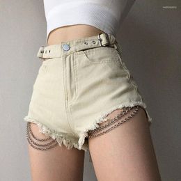 Women's Jeans Chain Denim Shorts Women Wide Leg Summer Sexy Hollow Out High Waist Short Pants Female 2023