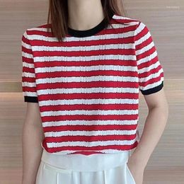 Women's T Shirts Tee Shirt Femme Korean Style Knitted Tops O Neck Striped Women Short Sleeve Loose Tshirts Female Camisetas 2023 Summer
