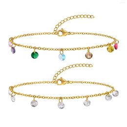 Anklets Boho Luxury Summer Beach Colorful Zircon Anklet For Women Bohemia Fashion Holiday Bracelet On Leg Stainless Steel Foot Chain