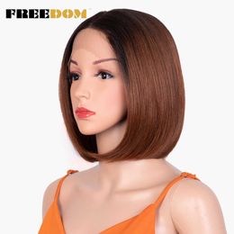Nxy Synthetic Lace Front Wig 12 inch Straight Short Bob Wig 4X4 Lace Wig Blonde Wigs For Black Women Cosplay Wig 230524