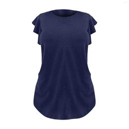 Women's Blouses Ruffle Sleeve Tops Summer Casual Blouse O Neck Solid Cute Tunic Shirt T Shirts For Women