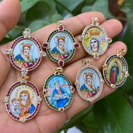 Pendant Necklaces 10pcs/lot CZ Stone Religious Medals Guadalupe Virgin Mary Charms For Jewellery Making