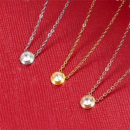 Singel CZ diamond Pendant Rose Gold Silver Colour Necklace for Women Vintage Collar Costume Jewellery only with bag G3346