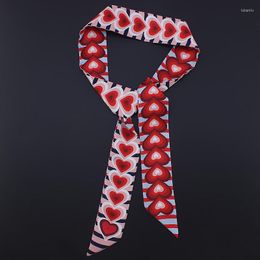 Scarves 2023 Design 120cm Heart Print Scarf Small Women Silk Brand Bag Hair Ribbons Fashion Head Long Cache Cou