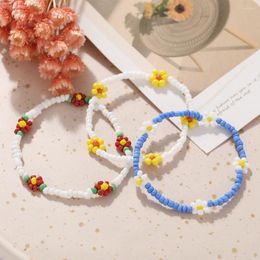 Charm Bracelets Korean Bead Daisy Flower Bracelet For Women Girl Cute Fashion Bohemian Summer Colourful Lovely Stretch Bangle Gift