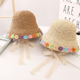 Hats 2023 Korean Version Tide Kids Baby Girls Straw Flower Bow Sun Beach Hat Mother And Me Accessories