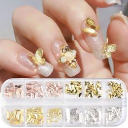 Nail Art Decorations 1Box 3D Aurora Butterfly Accessories 12 Gird Multi-Shape Gold Metal Rivet DIY Colourful Studs Manicure SD#59