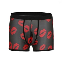 Underpants Men's Panties Boxer Shorts Perspective Printing Sexy Underwear Lips Print Boxers Breathable Briefs Male Lingerie