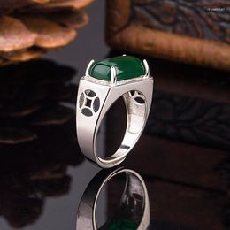 Cluster Rings 925 Sterling Silver Vintage Emerald Diamond For Men Genuine Jewelry Wedding Anniversary Resizable Gift Wholesale