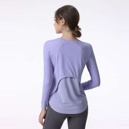 Women Gym Yoga T-shirts Women Loose Fit Long Sleeve Basic Tee Tops Fiess Breathable Scoop Neck Running Sports Blouses LU-442