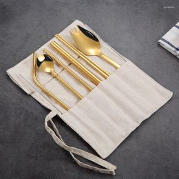 Dinnerware Sets GLANYOMI 9PCS/Set 304 Stainless Steel Straw Set With Spoon Fork Chopstick Creative Household Portable Tools Tableware