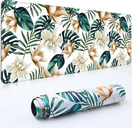 Tropical Flowers Desk Mat Large Mouse Pad XXL Extended Gaming Mouse Pad Mat with Non-Slip Base Stitched Eges Mousepad for Office