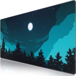 Extended Mouse Pad 35.4x15.7 in Large 3mm Non-Slip Rubber Base Mousepad with Stitched Edges Waterproof Desk Pad- Silent Night