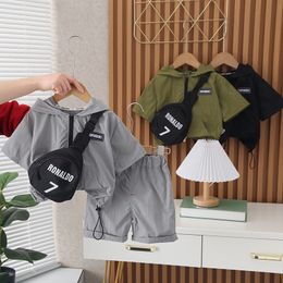 Fashion Children Clothing Boys Sports Outfits Summer Kids Boy Clothes Cotton Short Sleeve Tops Shorts Will Bag Baby Clothes 1-5 Years