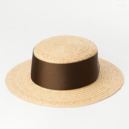 Wide Brim Hats X309 Raffia Straw Hat Lafite Flat Top Outdoor Tourism Beach Adult Jazz Caps Lady Panama