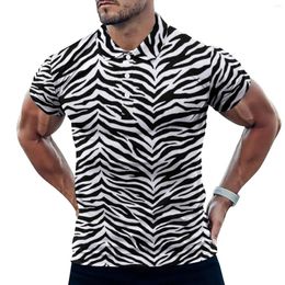 Polos masculinos com estampa de zebra Camisas polo casuais com listras brancas e pretas Camisetas estampadas de manga curta Praia Tendências Roupas grandes para presente