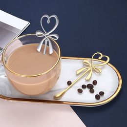 Creative Bowknot Spoon Valentine's Day Loving Heart Coffee Stir Stainless Steel Cake Dessert Scoop Bar Cocktail Stir Scoops Festival Gift JY09