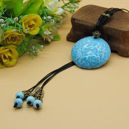 Pendant Necklaces Vintage Long Tassel Jewellery For Women Ceramic Carved Flower Beads Necklace Charm Choker Retro Accessories