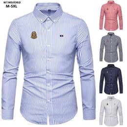 Pants High Quality Mens Shirt Business Newdesign Casual Striped Blouse Hommes Cotton Clothing Tops Fashion Fit Slim Male Shirts M5xl