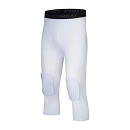 Basketball Shorts Sports Anti-Avoidance Safety Mens Fitness 3/4 Leggings With Knee Pads Compression Trousers knee proof