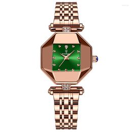 Wristwatches POEDAGAR Luxury Green Women Watch Quartz Creative Square Small Dial Waterproof Ladies Watches Rose Gold Steel Strap Clock