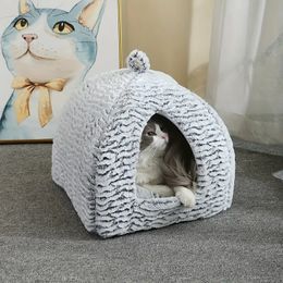 Pet Bed, Self-Warming Cat Tent Cave For Kittens And Small Dogs Triangle Cat House