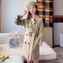 Coat Girls Trench Coats England Style Windbreaker Jacket Kids Spring Autumn Fashion Outerwear Children Clothing Khaki 6 8 10 12 Y