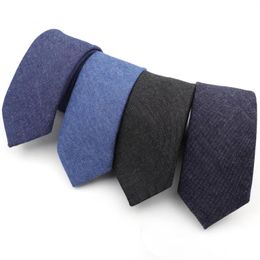 Bow Ties Cotton Denim Men's Black Blue Solid Colour Tie Narrow 6cm Width Necktie Slim Skinny Cravate Thick Business Neckties