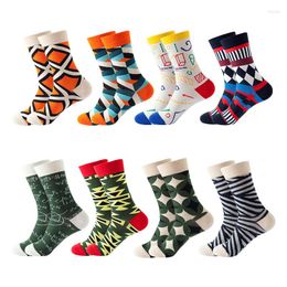 Men's Socks Fashion Mens Funny Happy Cotton Casual Women Geometry Pattern Thick Crew Tube Long Autumn Spring