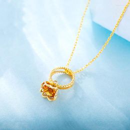 Pendant Necklaces Luxury Yellow Crystal Ring Gem Necklace Collares Gold Plated For Women Jewellery