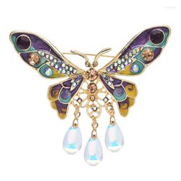 Brooches Wuli&baby Waterdrops Tassel Butterfly For Women Unisex 2-color Enamel Insects Beauty Party Office Brooch Pins Gifts